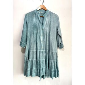 Camille & Co 100% linen dress Italy made broomstick green stone wash women M